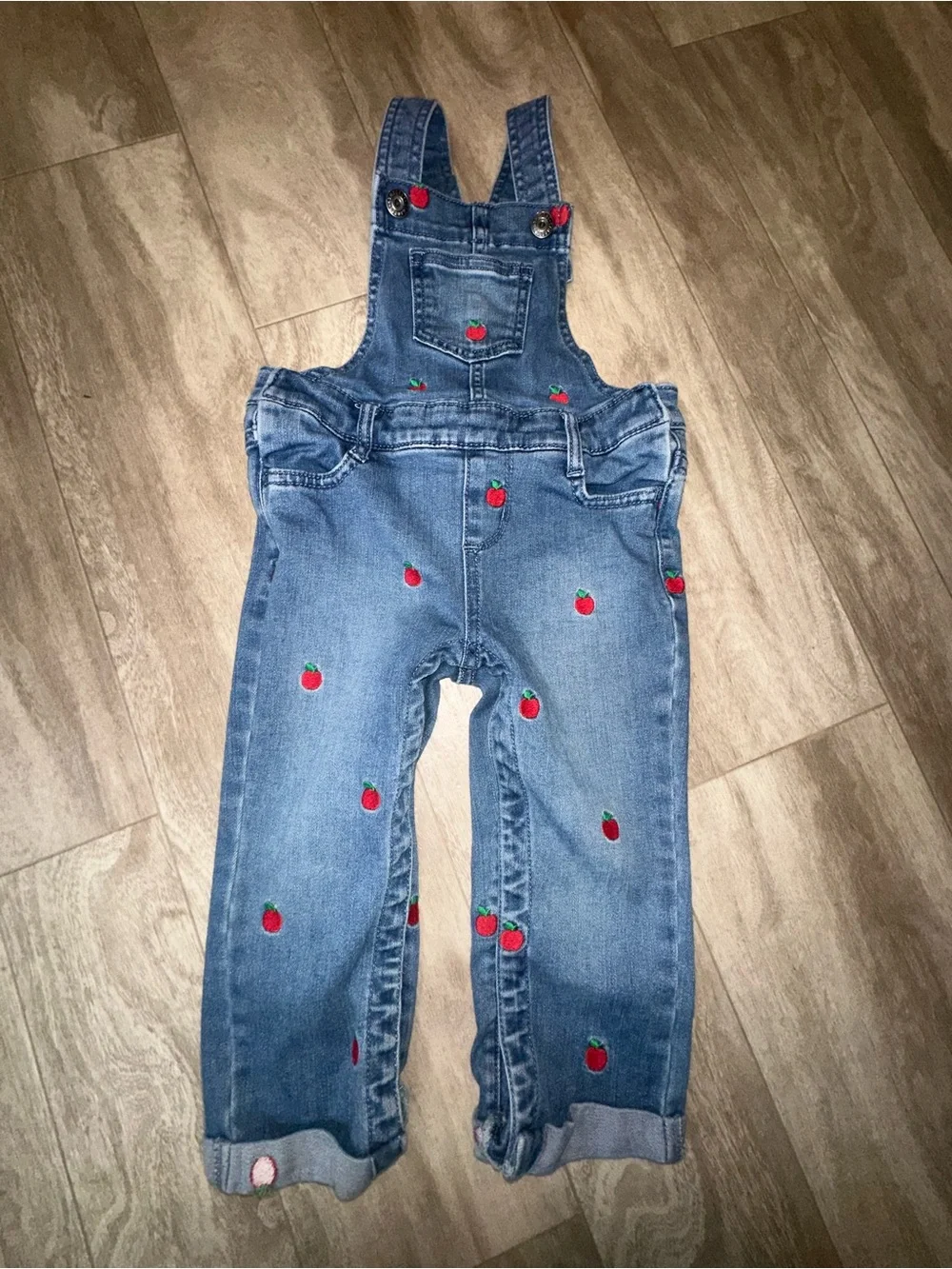 Gymboree Blue Denim Overalls with Red Strawberry Embroidery